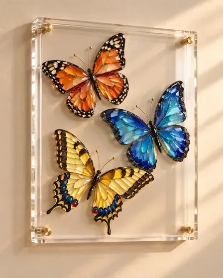 Three Butterflies: Monarch, morpho and swallowtail.