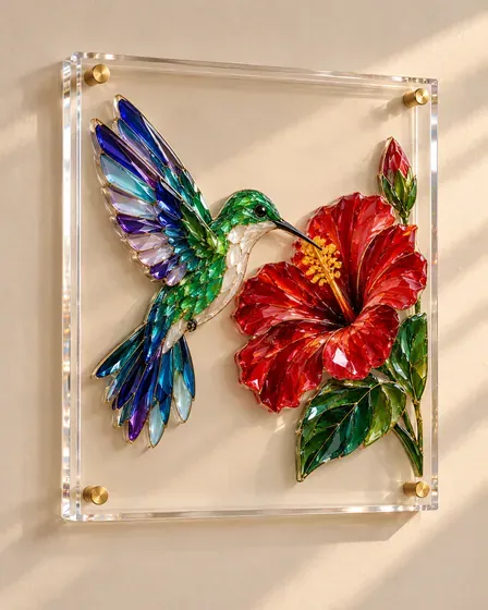 Hummingbird: Emerald wings at a ruby hibiscus.