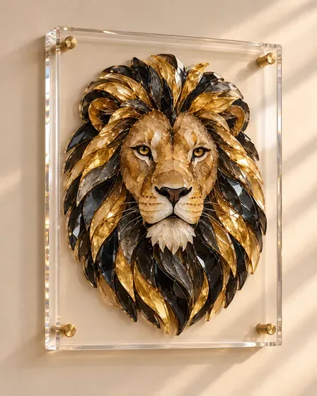 The Lion: A full mane in black and gold shards.