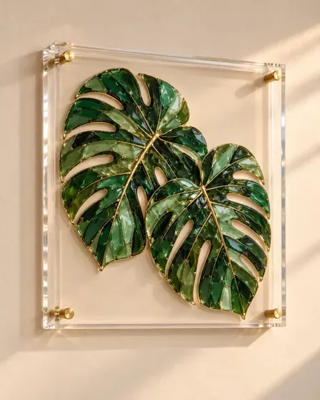 Monstera: Two big leaves in emerald and jade.