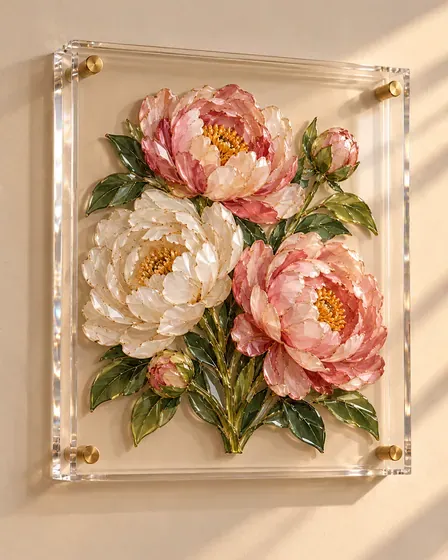 Peonies: Three blush blooms and their buds.